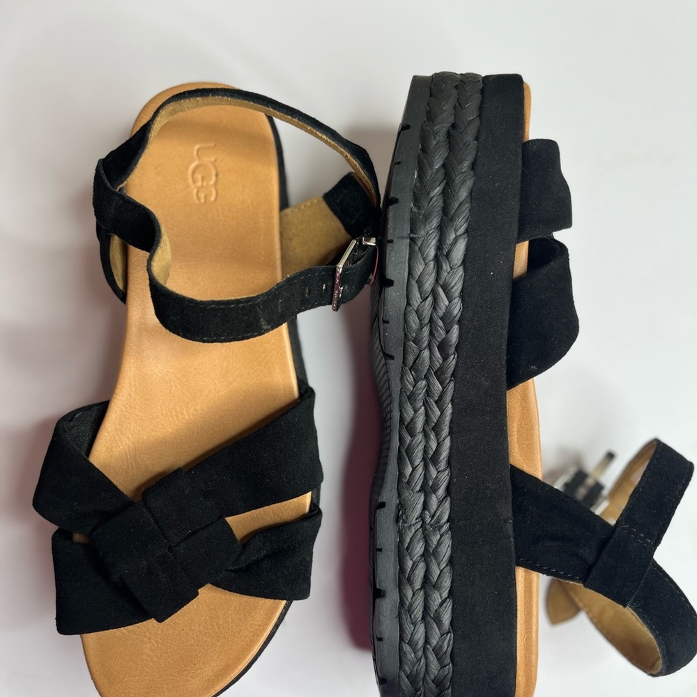 New UGG Black Suede Platform Sandals size 8 - Picture 2 of 4